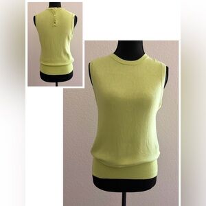 ZARA Neon Green Knit Vest Top | Sleeveless Blouse Gold Button Back